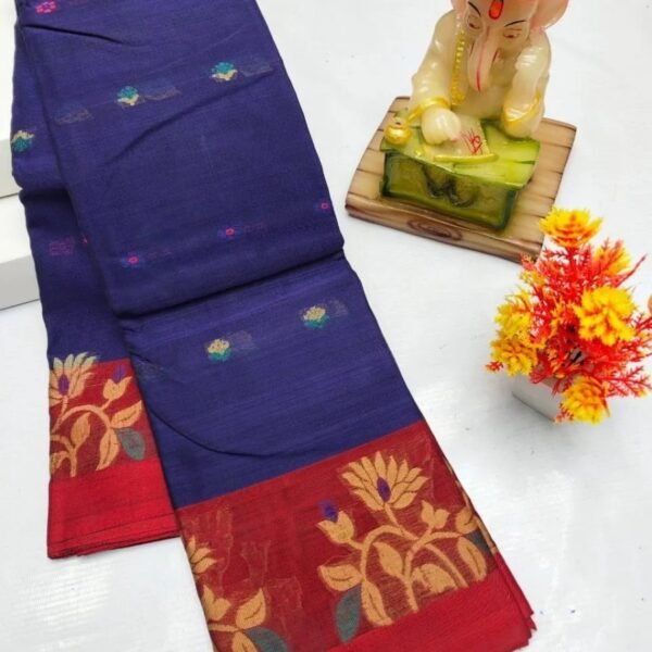 Blue Red Bengali Cotton saree