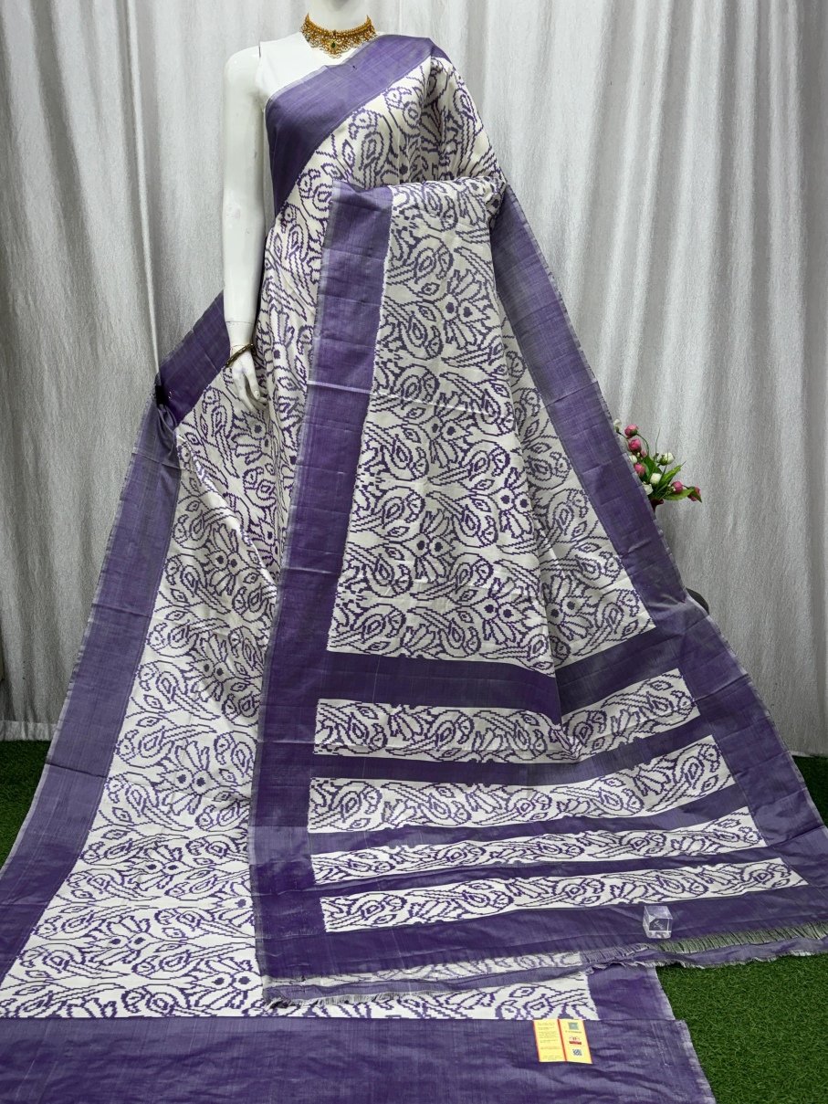 Designer Ikat Silk Saree With Plain Border