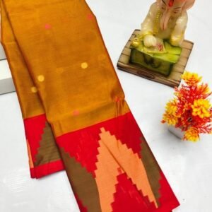 Gold Red Bengali cotton saree