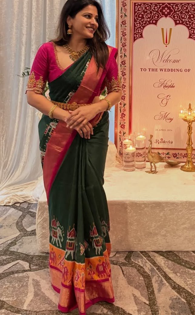Green Pochampally Silk Saree - Ikkat Design
