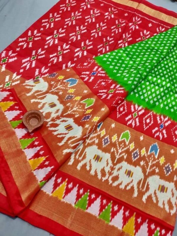 Green Red Sico Saree