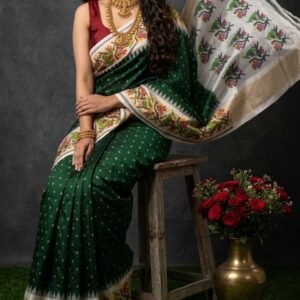 Green Handloom Pochampally Ikkat Silk Saree