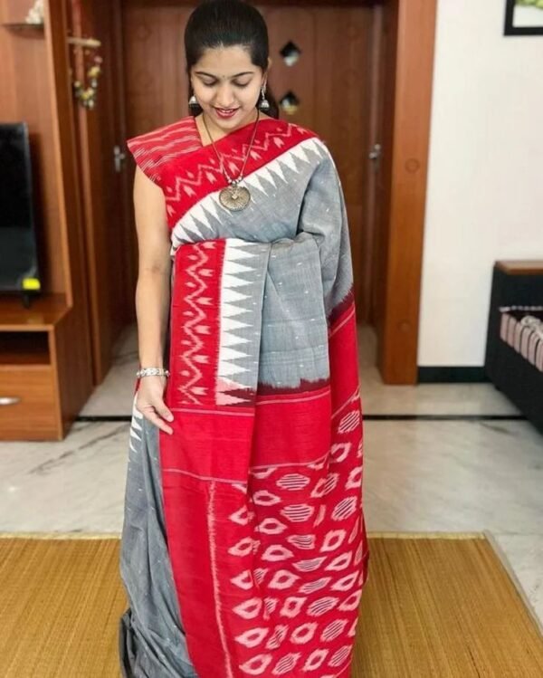 Grey Handloom Cotton saree