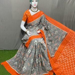 Grey Orange Merceized cotton saree