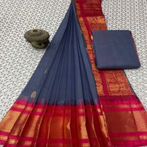 Grey Pink Mangalgiri cotton saree