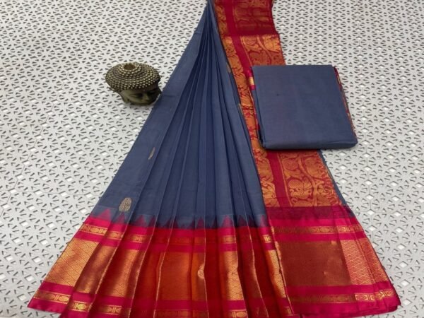 Grey Pink Mangalgiri cotton saree