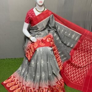 Grey Red Merceized cotton saree (1)