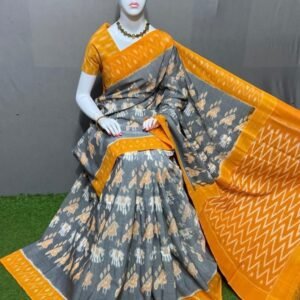 Grey Yellow Merceized cottton saree