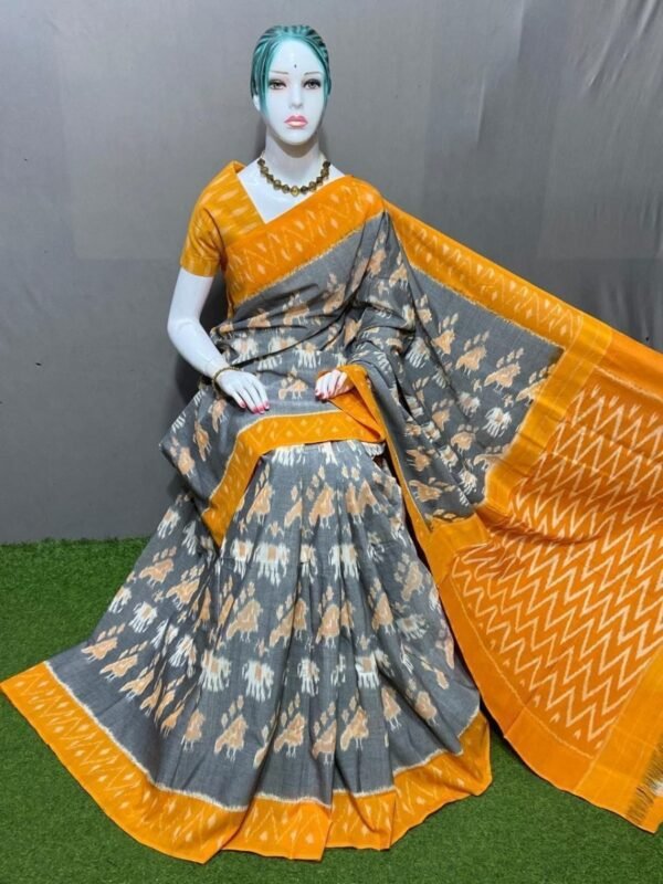 Grey Yellow Merceized cottton saree