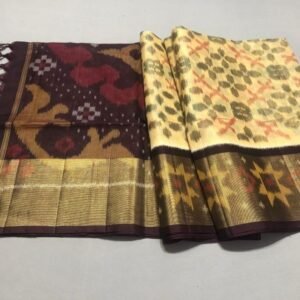 Half white Brown Sico pattu saree