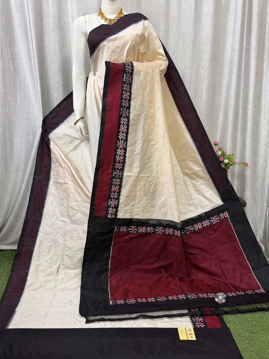 Designer Ikat Silk Saree With Patola Design
