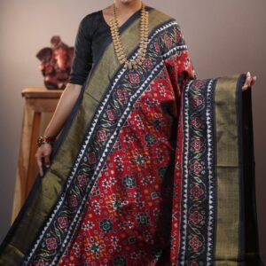 Black & Red Ikkat design silk saree