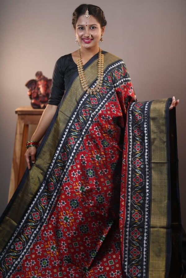 Black & Red Ikkat design silk saree