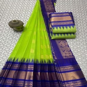 Light green Navy Blue Managalagiri cotton saree