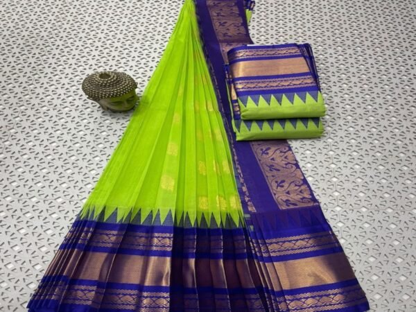 Light green Navy Blue Managalagiri cotton saree