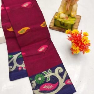 Maroon Blue Bengali cotton saree