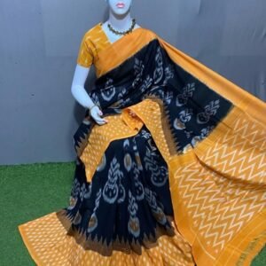 Navy Blue Yellow Merceized cotton saree