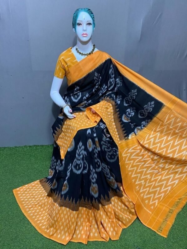 Navy Blue Yellow Merceized cotton saree