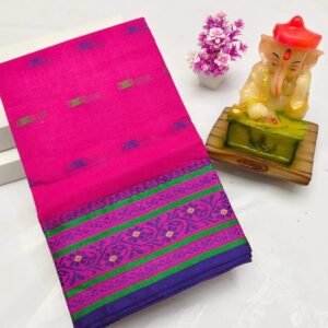 Pink Blue Bengali cotton saree