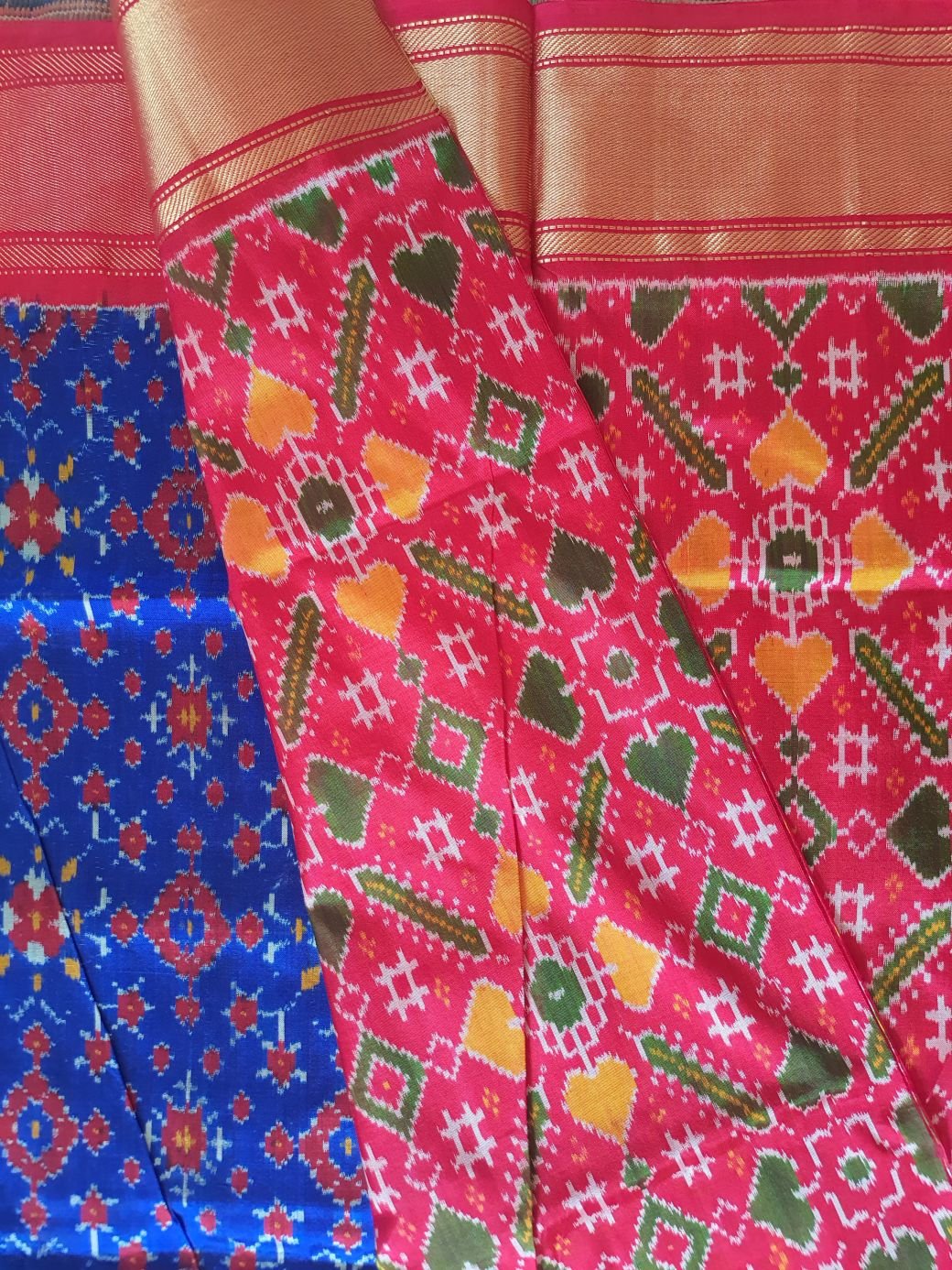 Pochampally silk saree red navratan patola design blouse