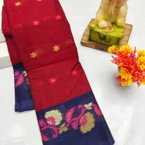 Red Blue Bengali cotton saree