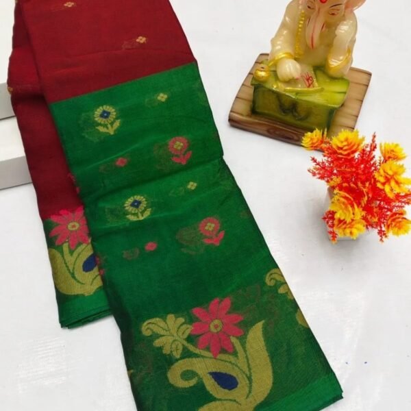 Red Green Bengali Cotton saree