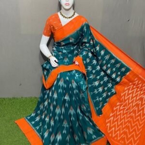 Sea Green Orange Merceized cotton saree