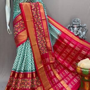 Sea Green and Red Ikkkat Saree