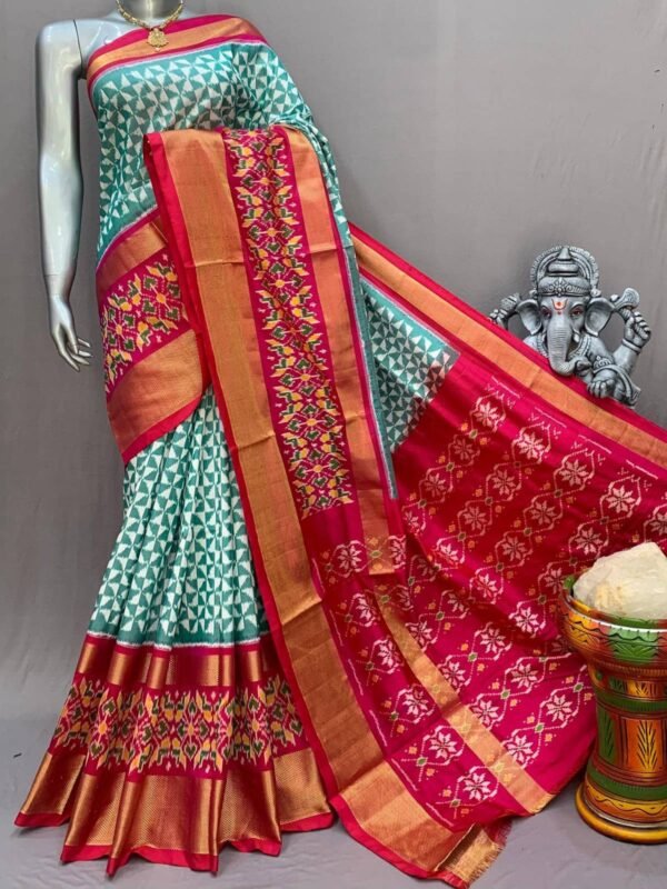 Sea Green and Red Ikkkat Saree