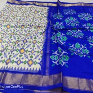 White Blue Sico Pattu Saree