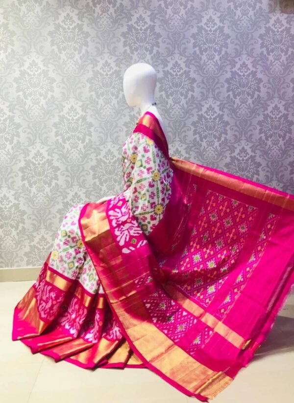 White Pink Double Ikkat Saree