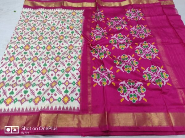 White Pink Sico Saree