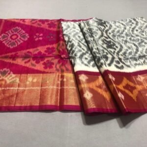 White Pink Sico pattu saree