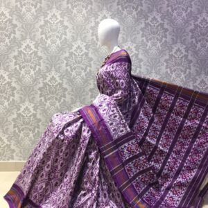 White Purple Double Ikkat Saree