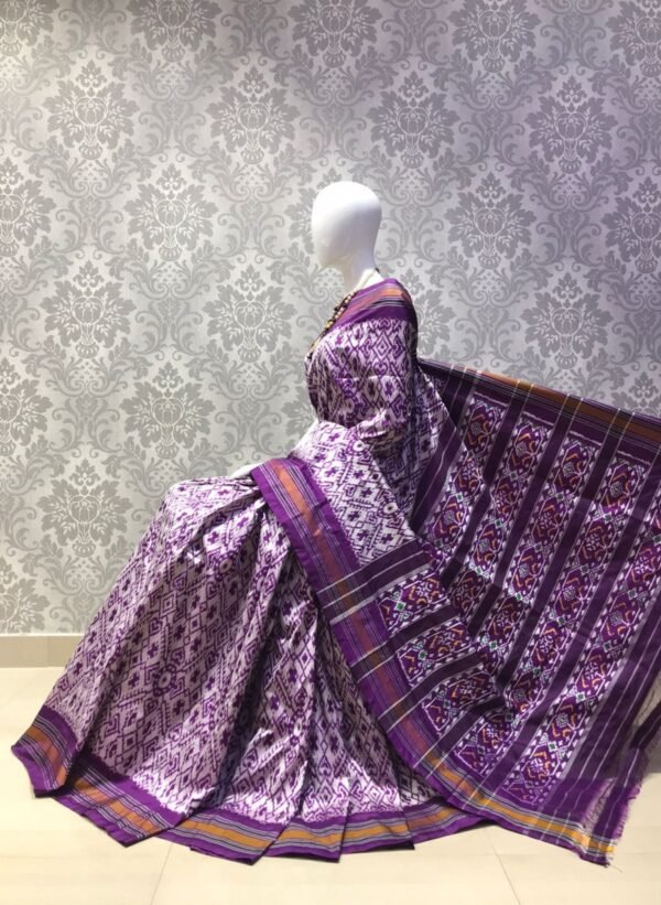 White Purple Double Ikkat Saree