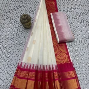 White Red Mangalgiri cotton saree