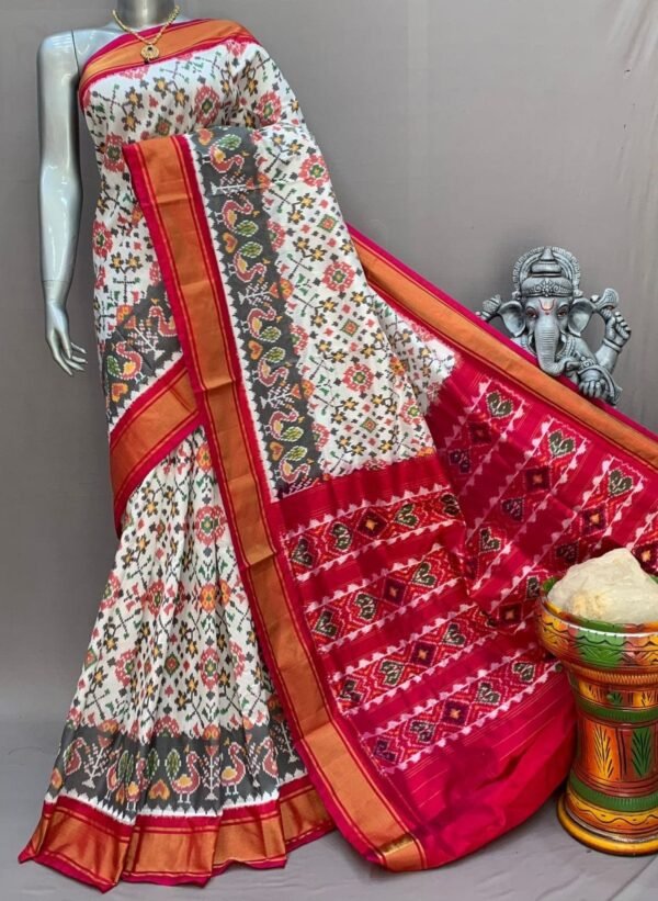 White & Red Patola saree