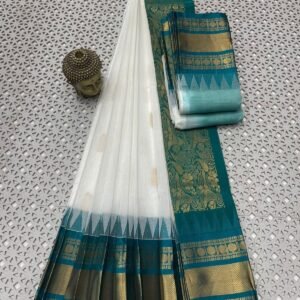 White Sea Blue Mangalgiri cotton saree