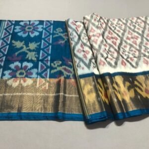 White Sky Blue Sico pattu saree