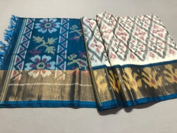 White Sky Blue Sico pattu saree