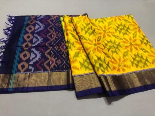 Yellow Blue Sico pattu saree