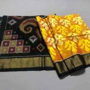 Yellow black Sico pattu saree with flower design