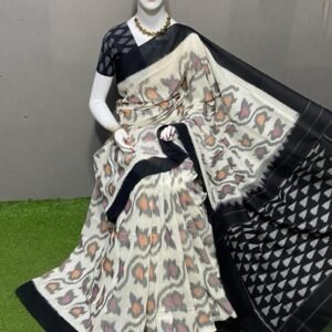 Black And White Ikkat Cotton Saree