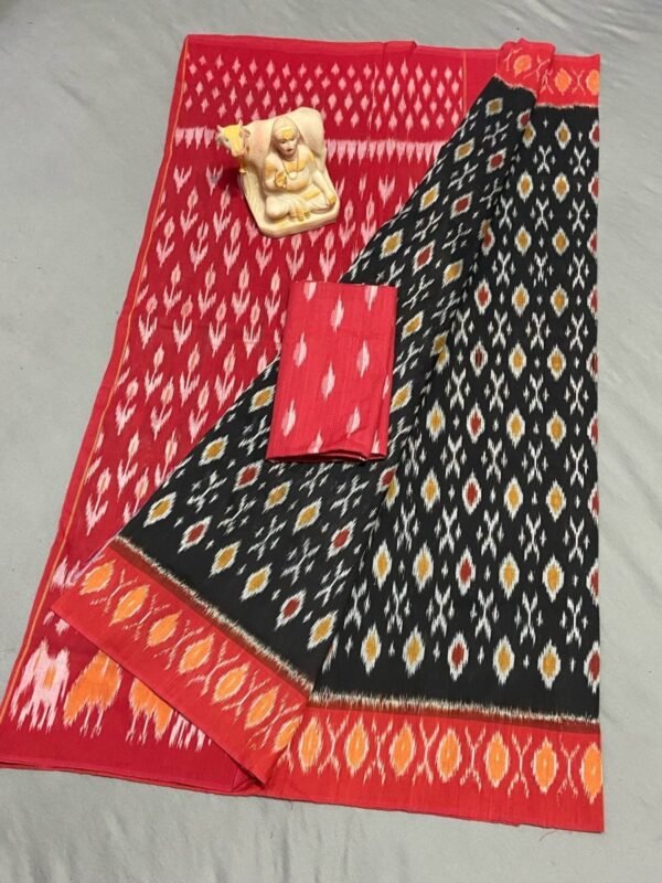 Black Red Mercerized Cotton saree