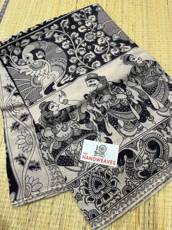 Black & White Kalamkari cotton saree