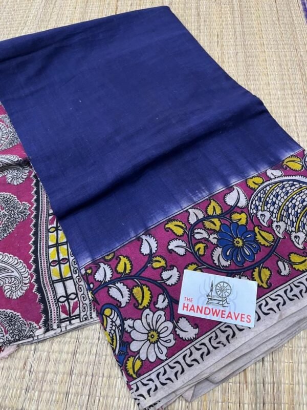 Blue Pink Kalamkari cotton saree`