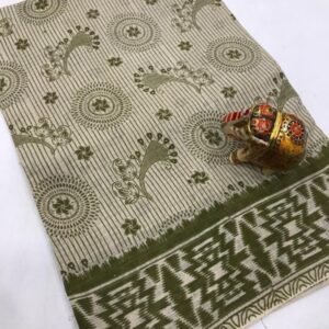 Cream Green Kalamkari cotton saree