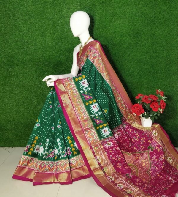 Dark Green Pink Patola Saree