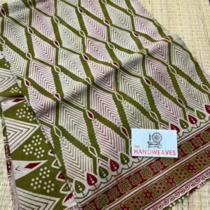 Green White Kalamkari cotton saree