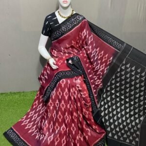 Maroon Black Ikkat Cotton Saree